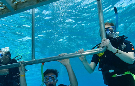 Students SCUBA diving in the Great Barrier Reef in Australia
