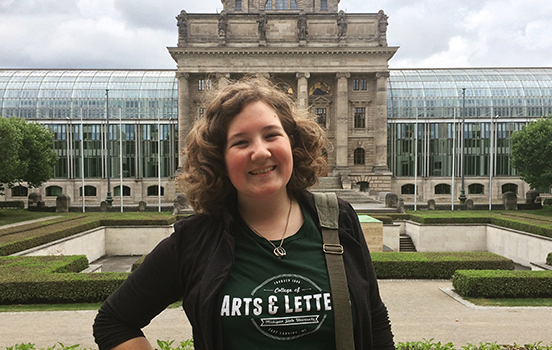 Student wearing Arts & Letters shirt in Germany